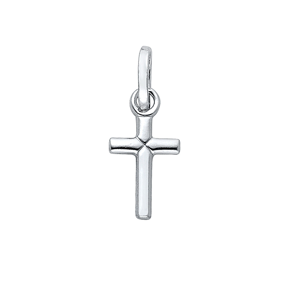 14k White Gold Baptismal Cross Pendant High Polish Modern Simple Classic Charm