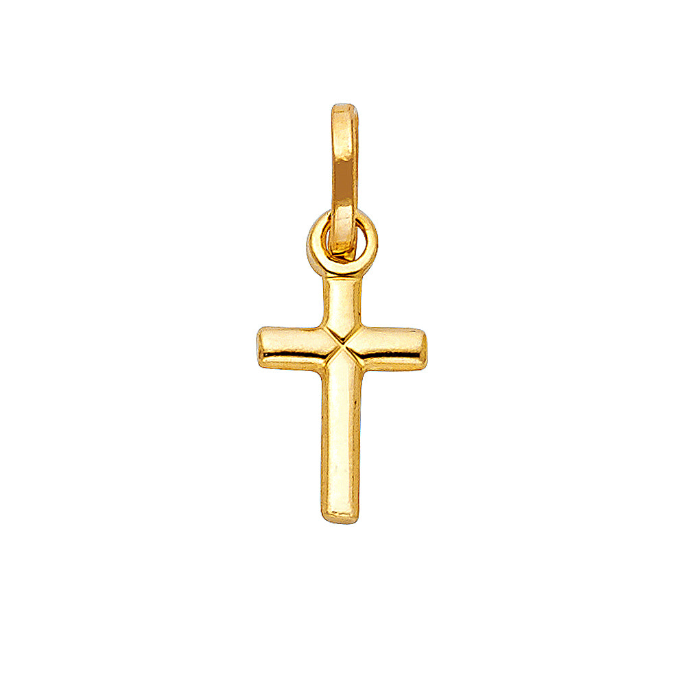 14k Yellow Gold Simple Cross Pendant High Polish Shiny Hanging Dangling Charm