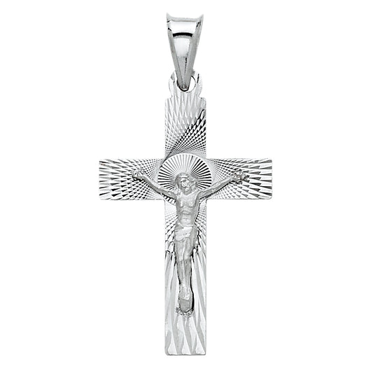 14k White Gold Mighty King Jesus Christ Our Savior Crucifix Pendant Charm