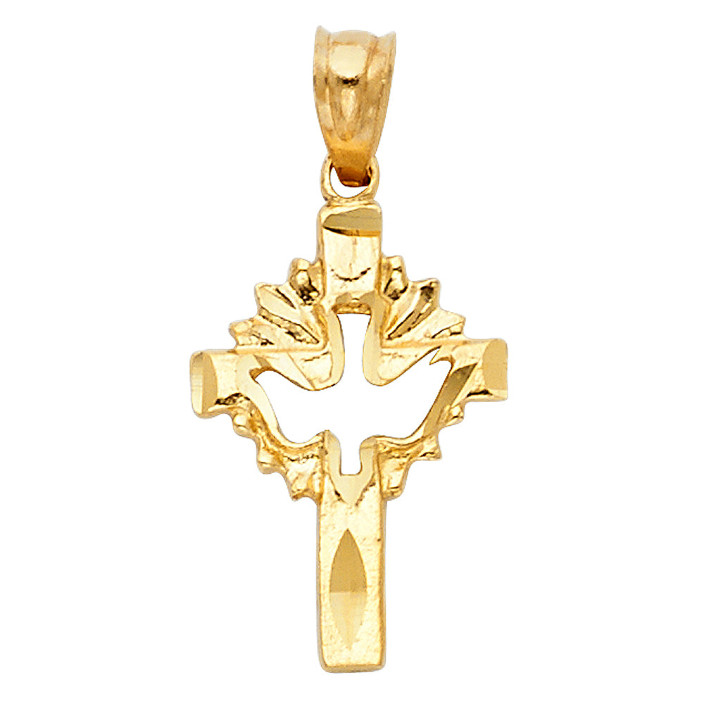 14k Yellow Gold Jesus Christ Crucified Spirit Dove Holy Cross Pendant Charm