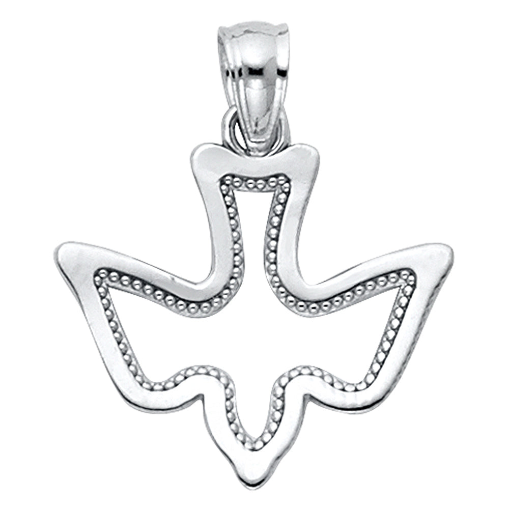14k White Gold Angel From Heaven Holy Spirit Dove Medal Pendant Purity Charm