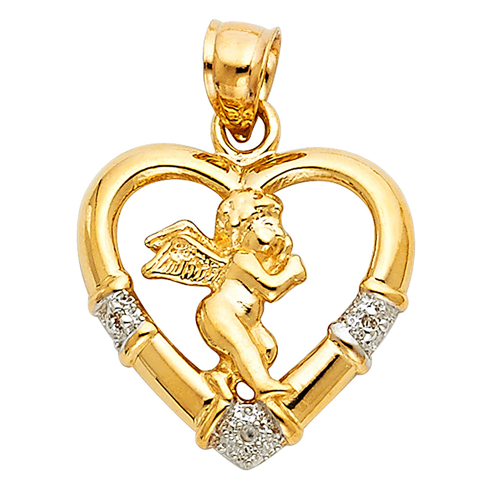 14k Yellow Gold God the Father Guardian Angel Protect Us Heart Medal Pendant