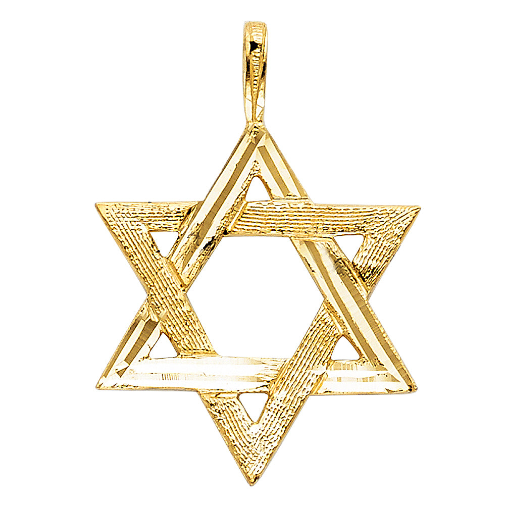 14k Yellow Gold Star of David Jewish Shield of Faith Pendant High Polished Charm
