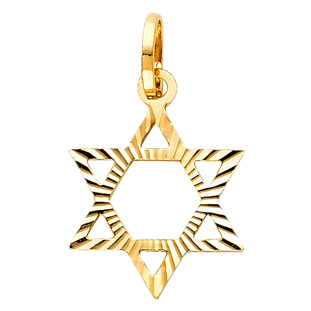 14k Yellow Gold Jewish Shield of Faith Precision-Cut Star of David Pendant Charm