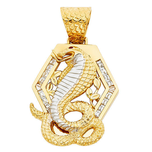 14k Two-Color Gold Pit Viper Snake Rattlesnake Pendant Venom Diamond-Cut Charm