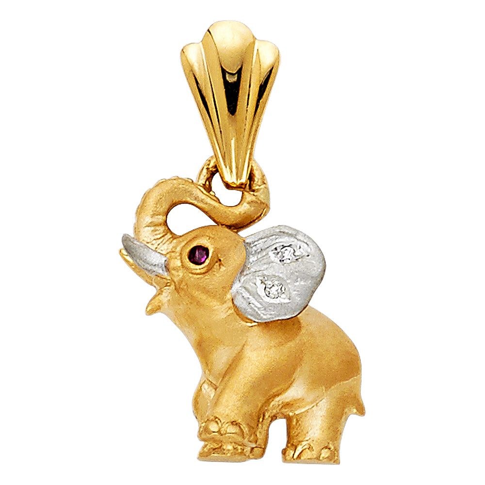 14k Two-Color Gold Lucky Nose Up Circus Elephant Pendant Charm