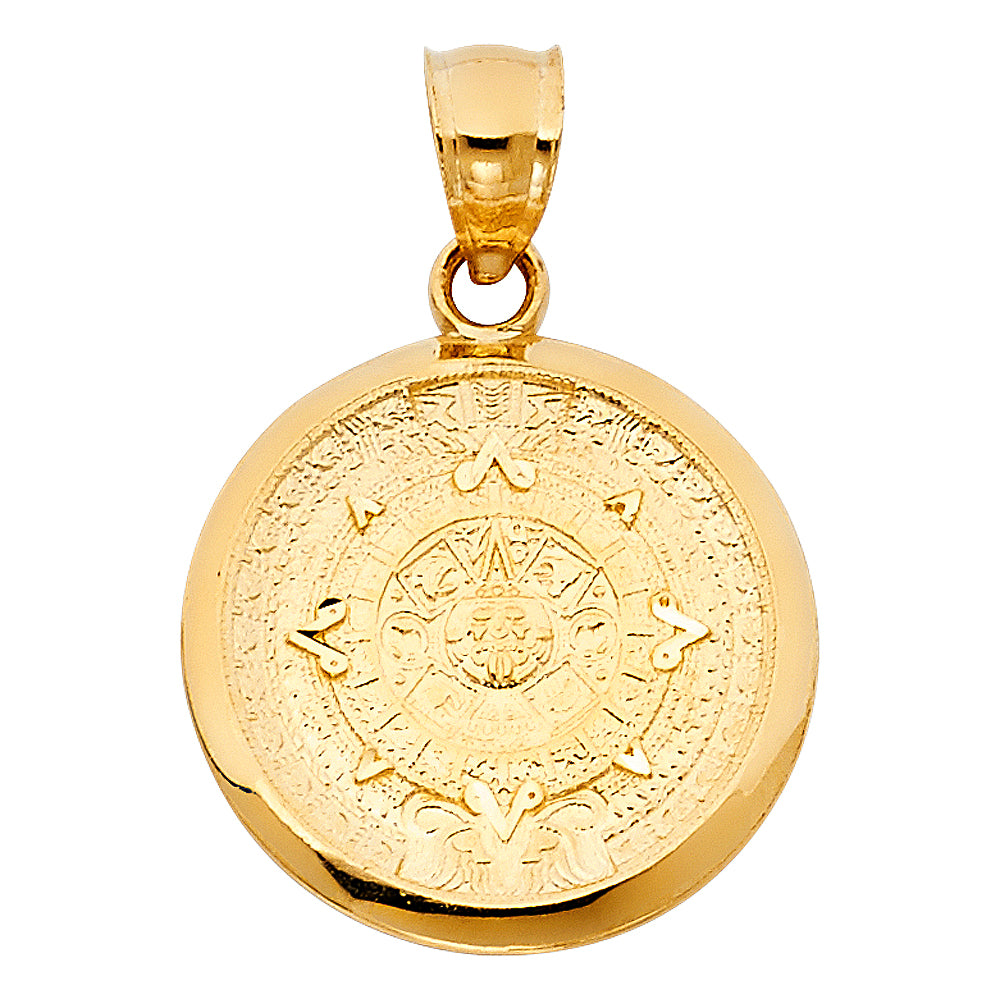 14k Yellow Gold Elegant Aztec Medallion Pendant Sun Calendar Fashion Charm