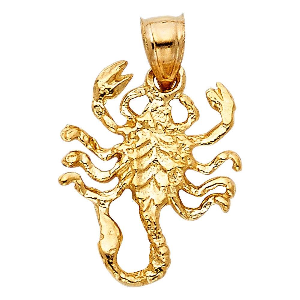 14k Yellow Gold Death Wish Desert Scorpion Pendant Diamond-Cut Lightweight Charm