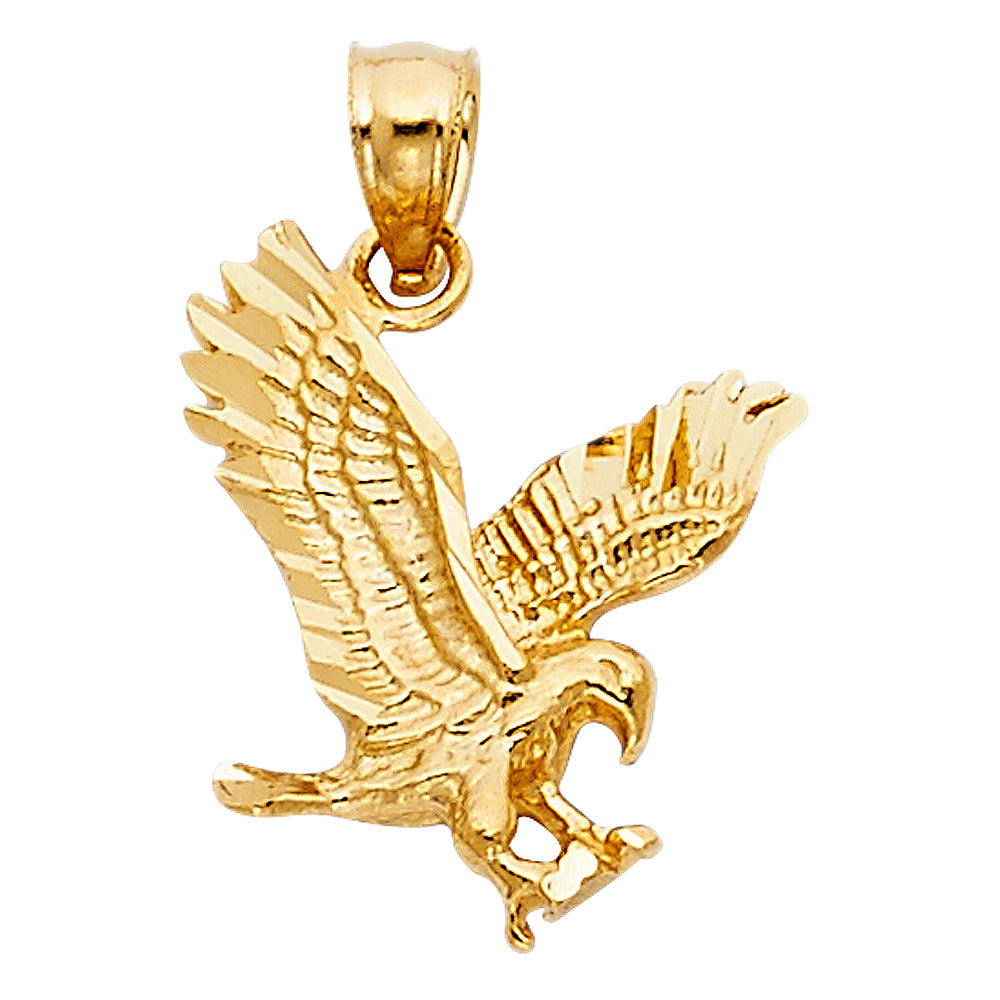 14k Yellow Gold Powerful Bird of Prey Majestic American Bald Eagle Pendant Charm