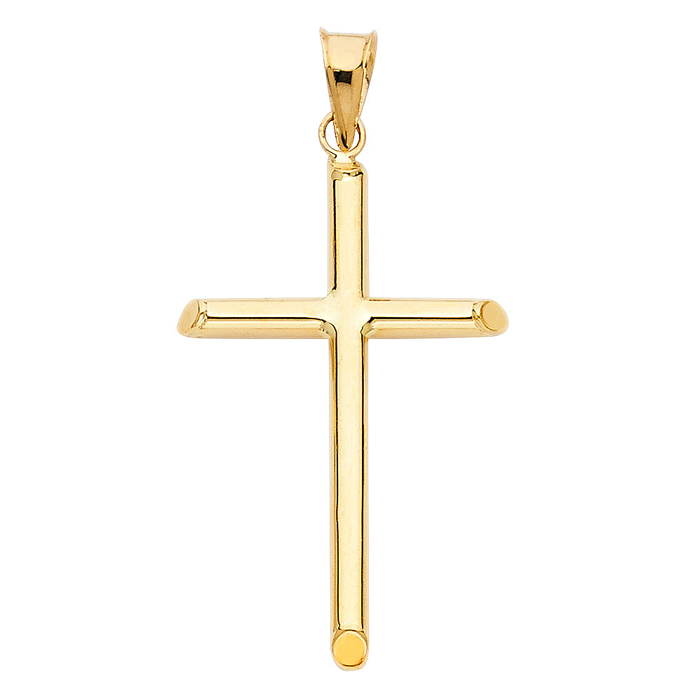 14k Yellow Gold High Polish Rounded Plain Cross Pendant Traditional Simple Charm