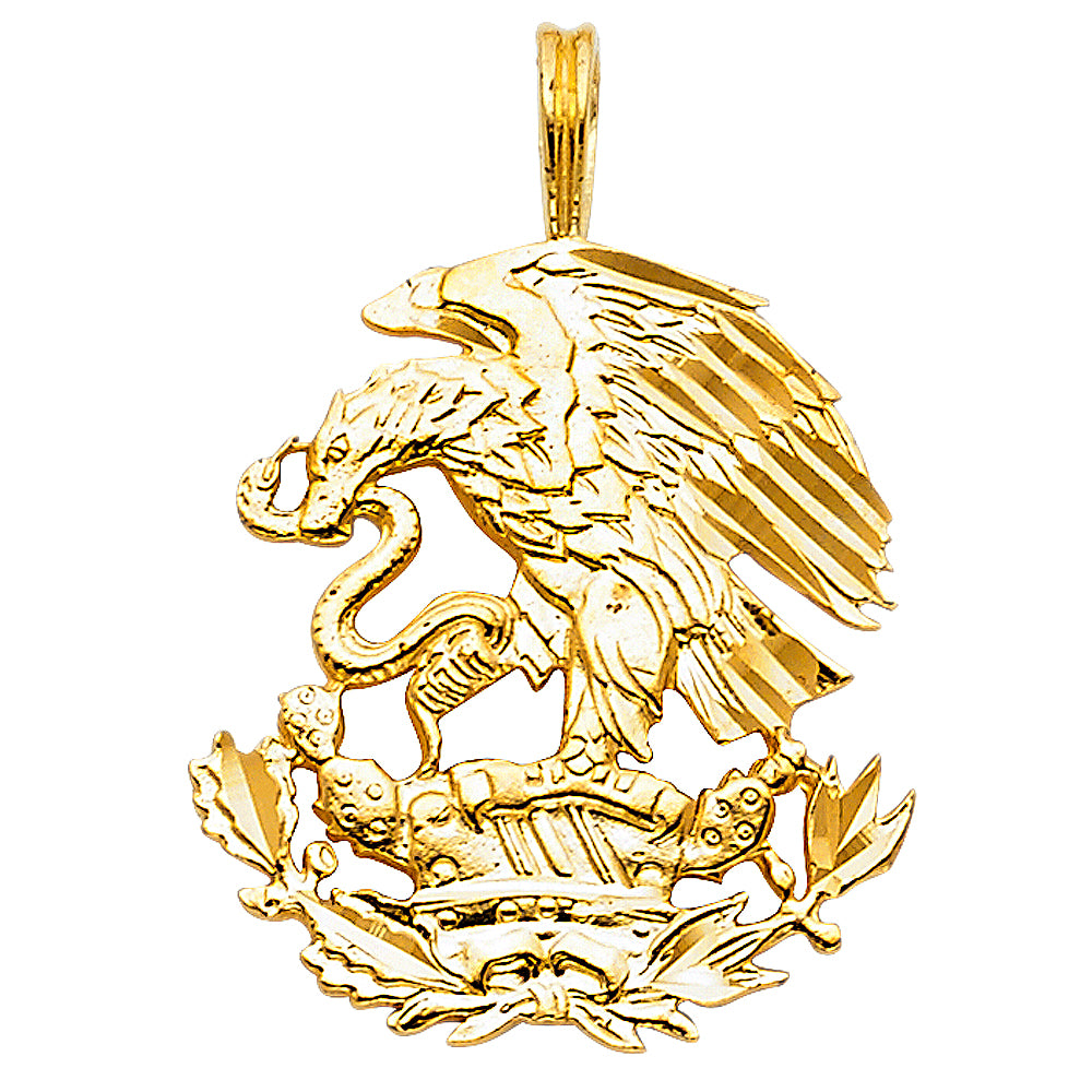14k Yellow Gold Traditional Mexican Symbol Mexico Eagle with Snake Pendant