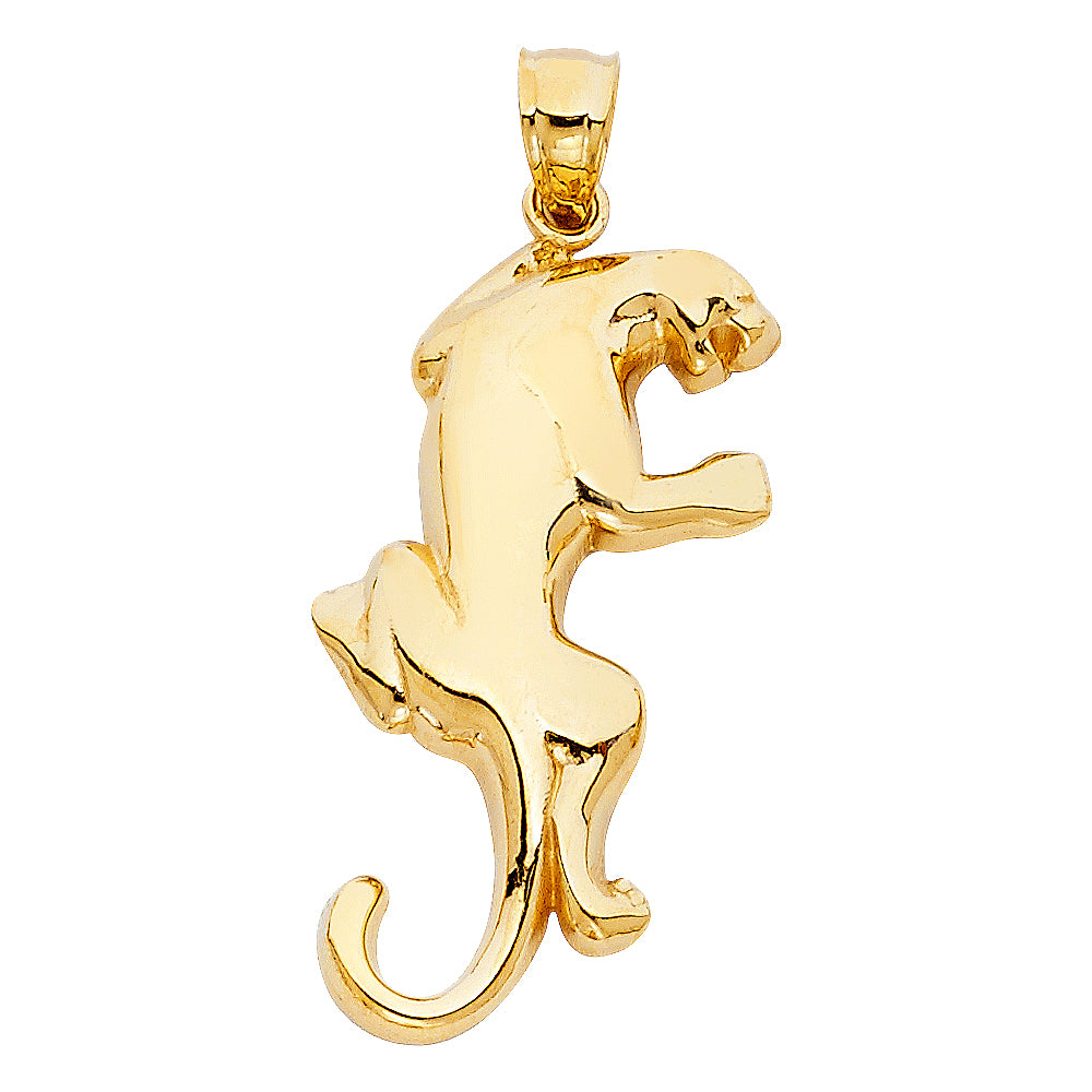 14k Yellow Gold Black Panther 3D Prowling Puma Pendant Powerful Jungle Charm