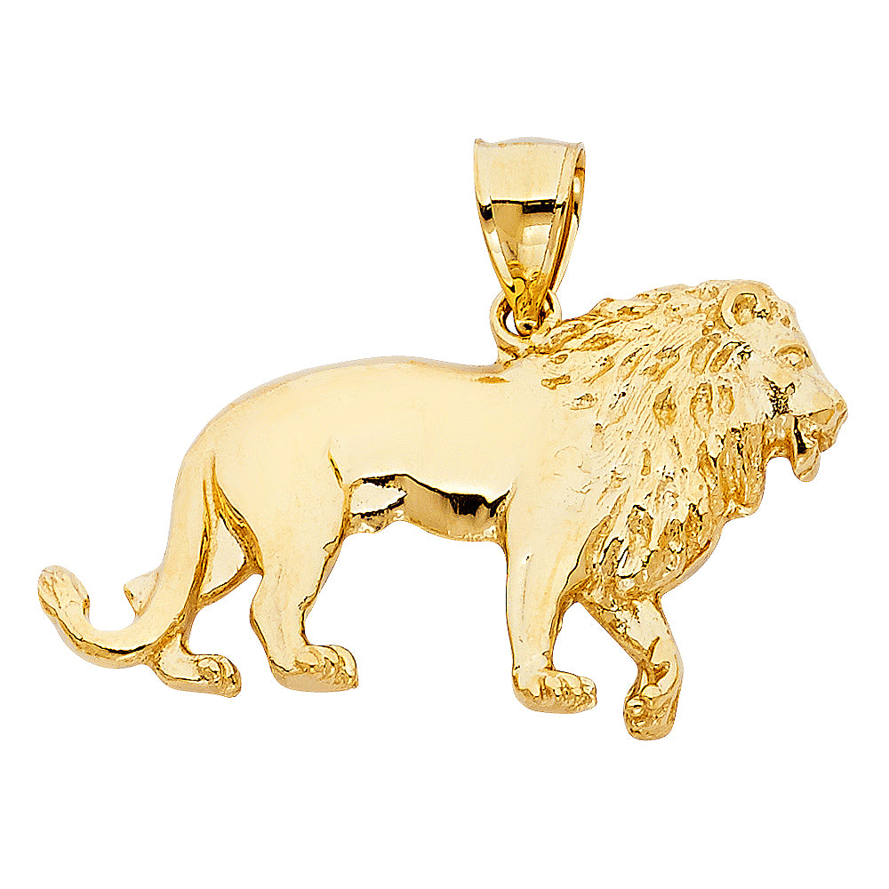 14k Yellow Gold King of the Jungle 3D Lion Pendant Charm