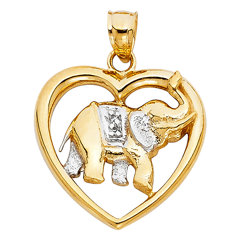 14k Two-Color Gold Good Luck Elephant Heart Pendant Zoologist Charm