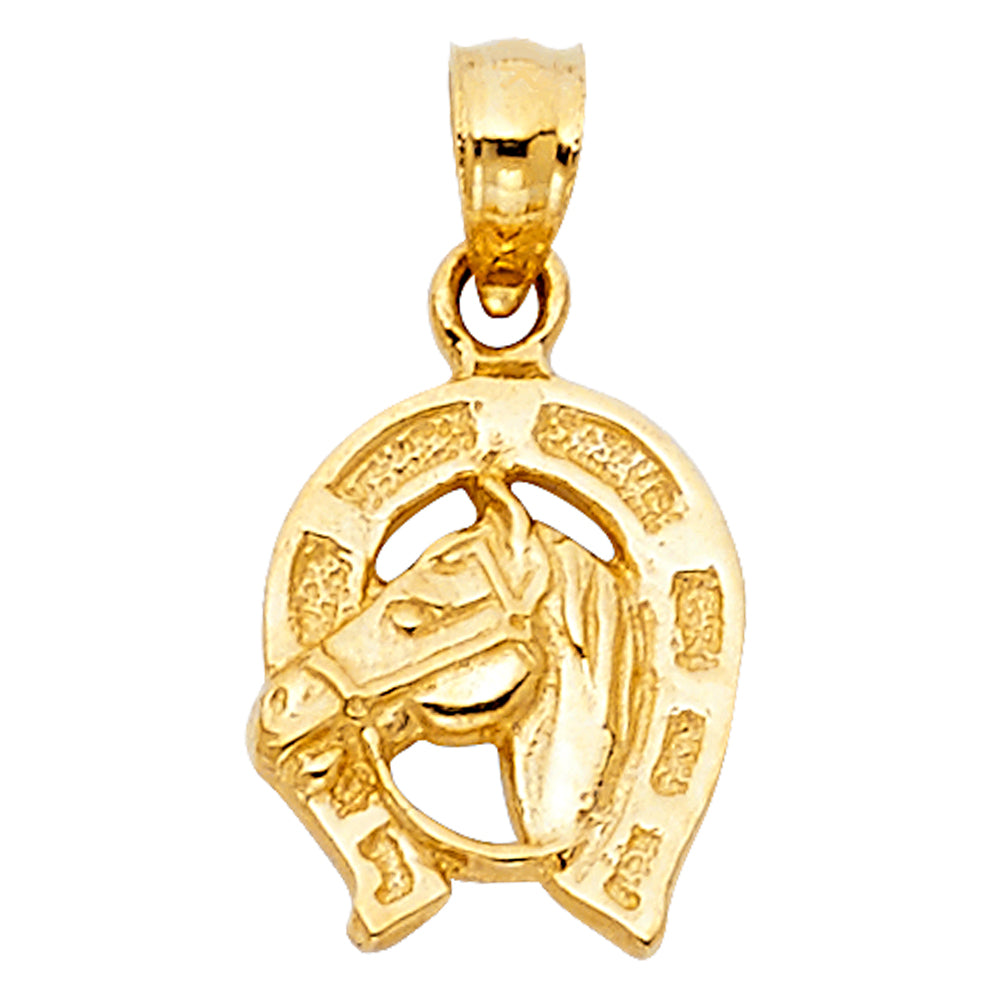 14k Yellow Gold Lucky Horseshoe Pendant Horse Animal Cowboy Country Charm