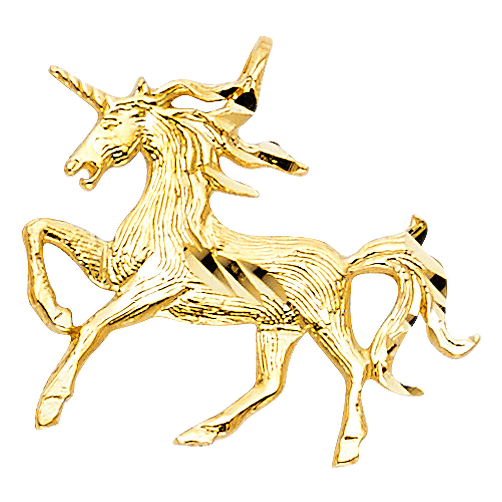 14k Yellow Gold 3D Precision-Cut Good Luck Unicorn Horse Pendant Love Charm