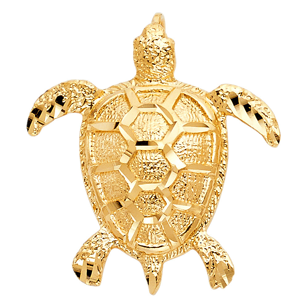 14k Yellow Gold Hawaiian Giant Sea Turtle Pendant High Polished Beach Charm