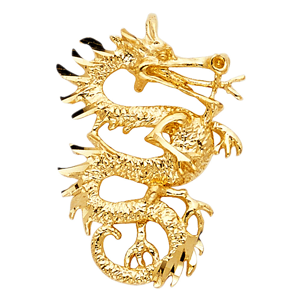 14k Yellow Gold Fire Breathing Monster Mythological Dragon Serpent Pendant Charm