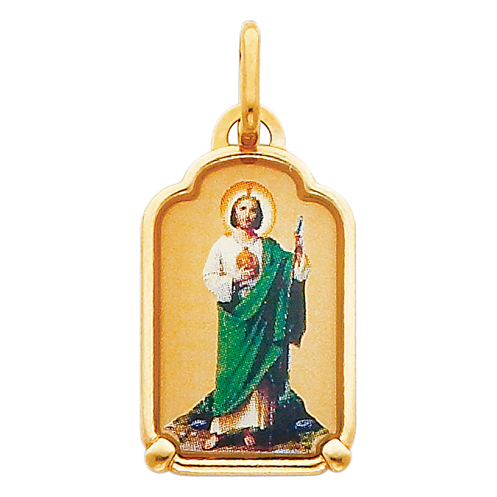 14k Yellow Gold Saint Jude Thaddeus Pendant Christian Catholic Ornate Charm