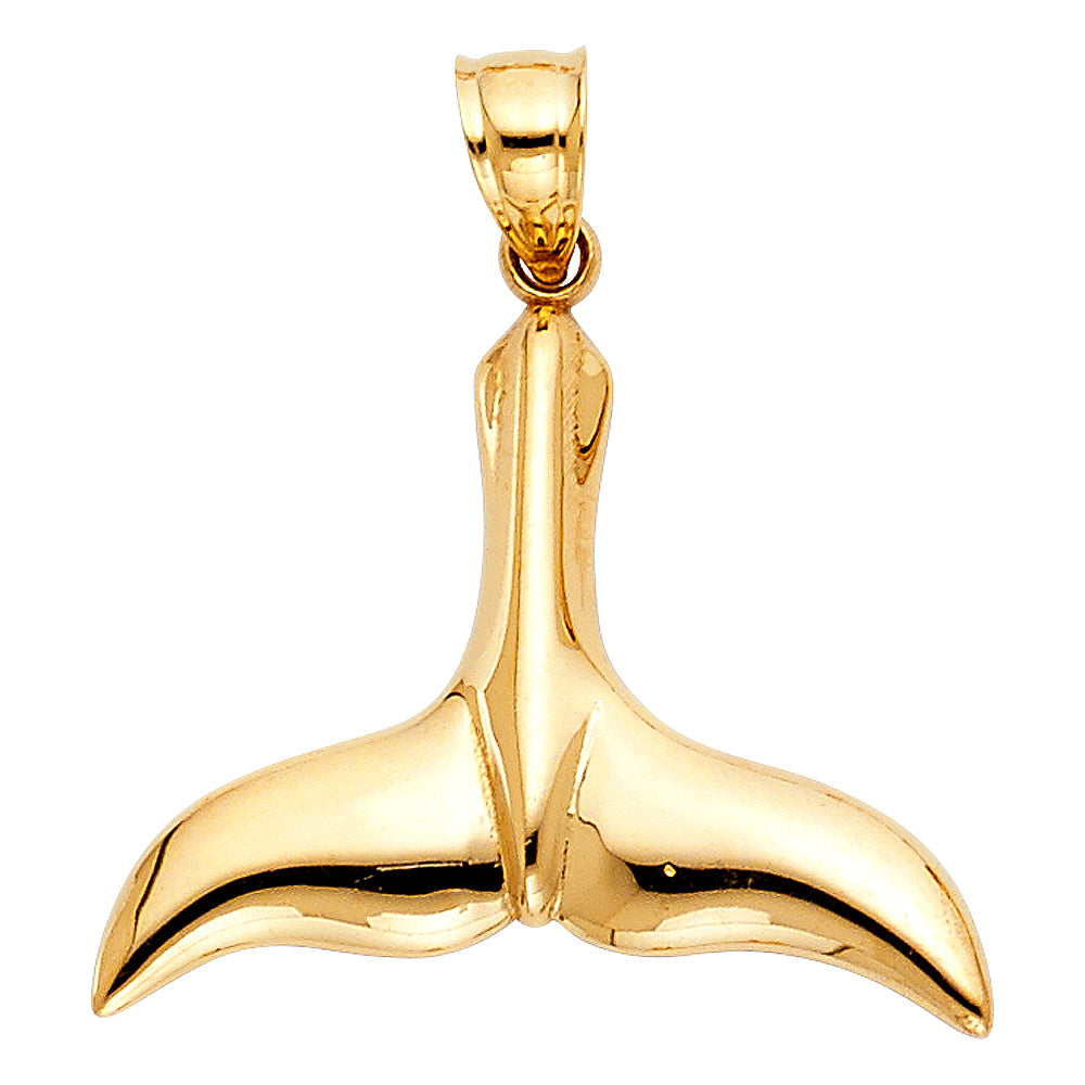 14k Yellow Gold Marvelous Whale Tail Pendant Beach Lover Ocean Polished Charm