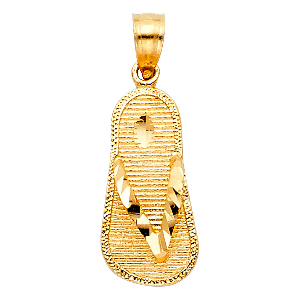 14k Yellow Gold Etched Sandal Pendant Beach Life Flip Flop Thong Polished Charm