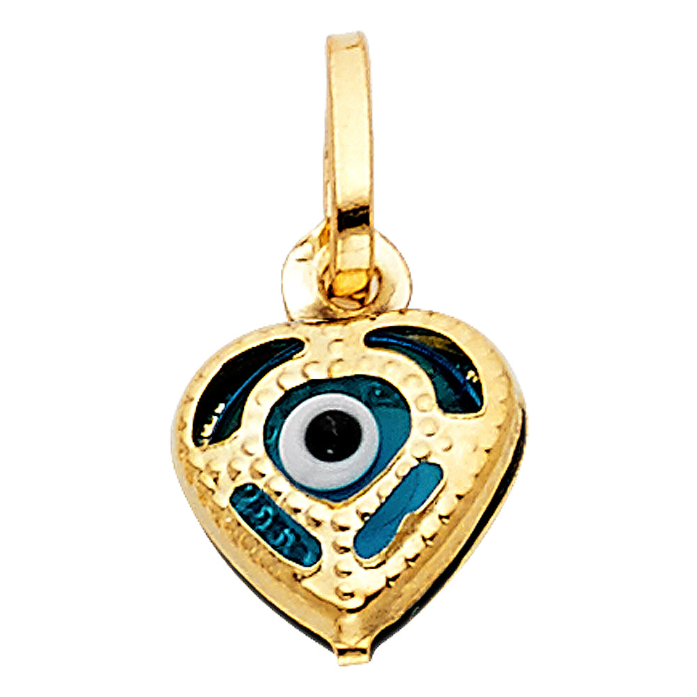 14k Yellow Gold Unique Mosaic Evil Eye Heart Pendant Promise Love Charm