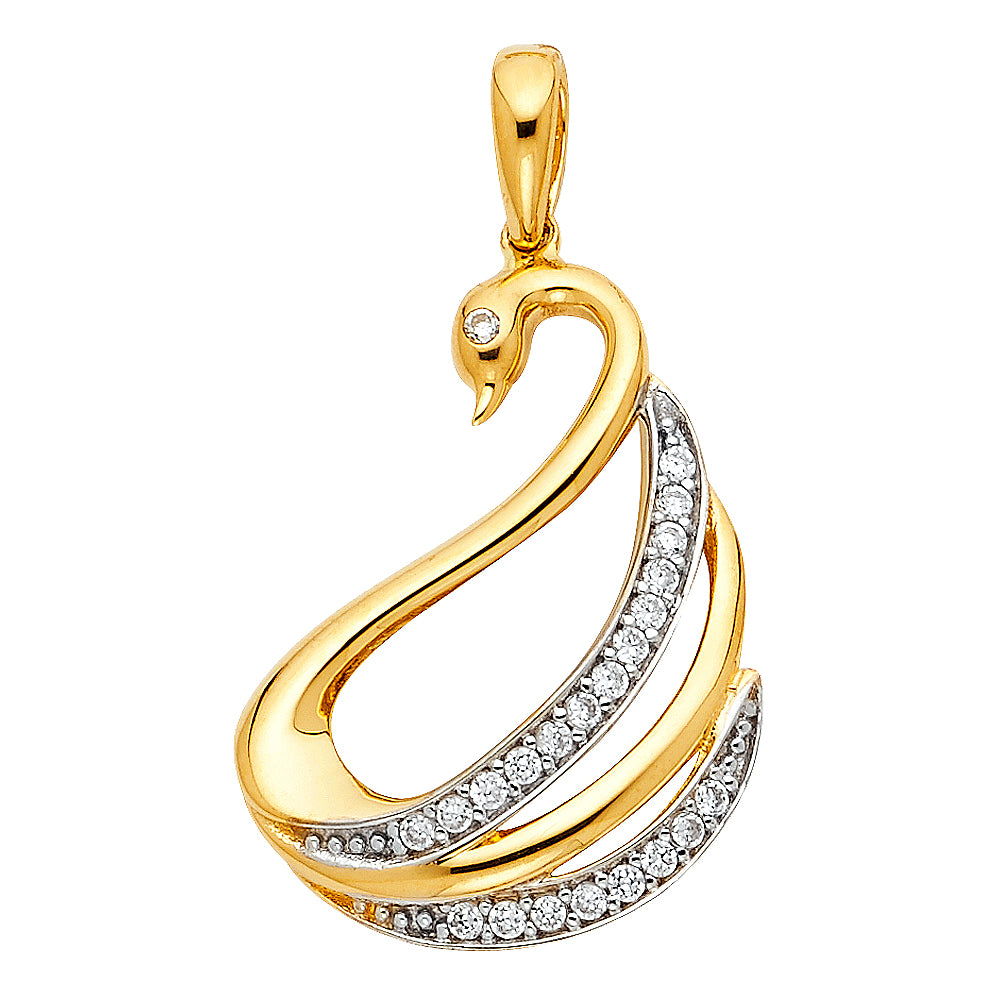 14k Yellow Gold White Beautiful Waterfowl Colorful Swan Pendant Love Grace Charm