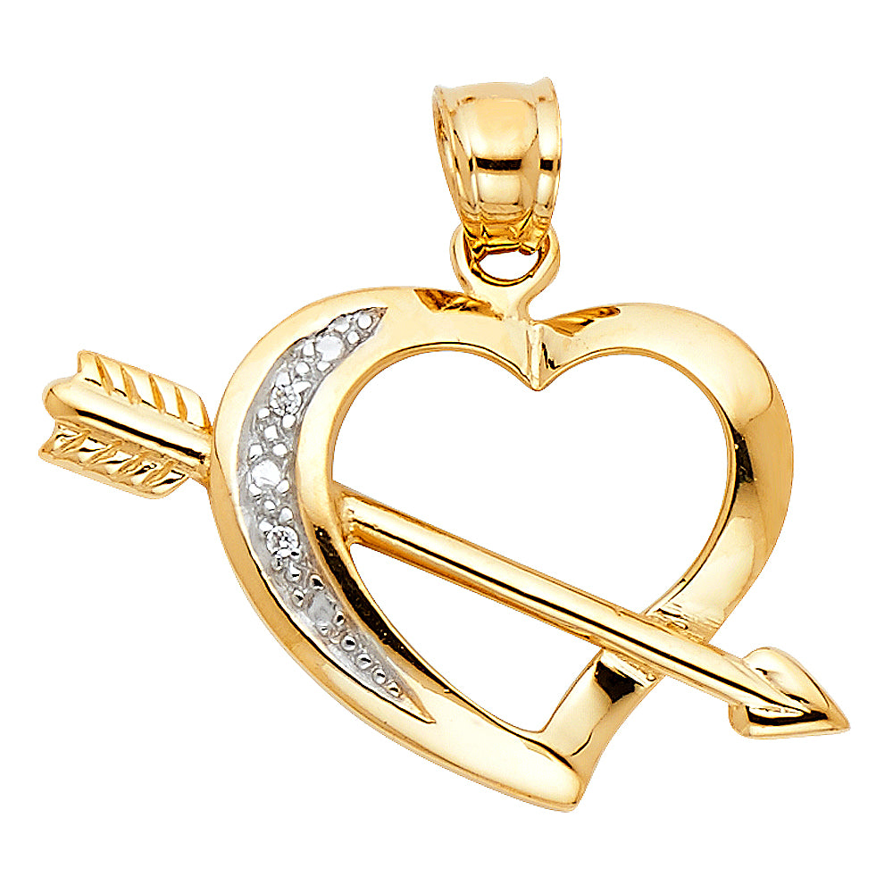 14k Two-Color Gold Struck by Love Heart with Arrow Pendant Charm