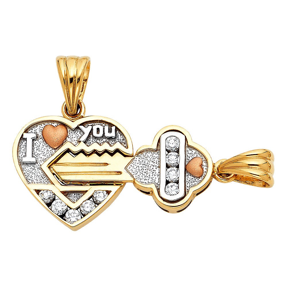 14k Tri-Color Gold Symbol of Love Key to my Heart Couples Pendant