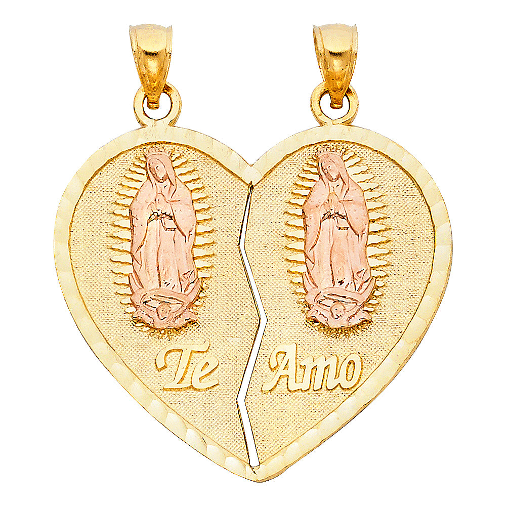 14k Two-Color Gold Te Amo My Love Faith Break Apart Heart Pendant Polished Charm