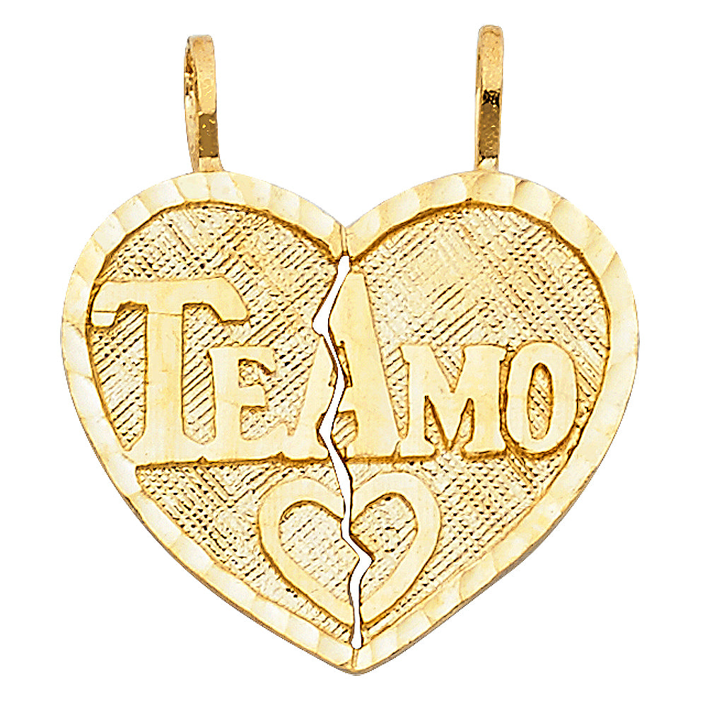 14k Yellow Gold Couples Hearts Te Amo Love Heart Pendant Break Apart Charm
