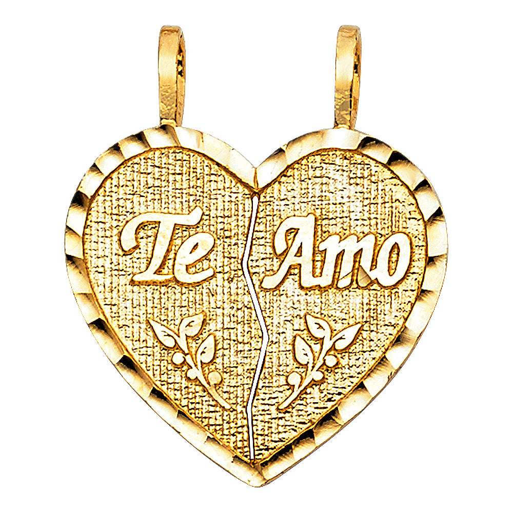 14k Yellow Gold Breakable Heart Te Amo My Love Pendant Someone Special Charm