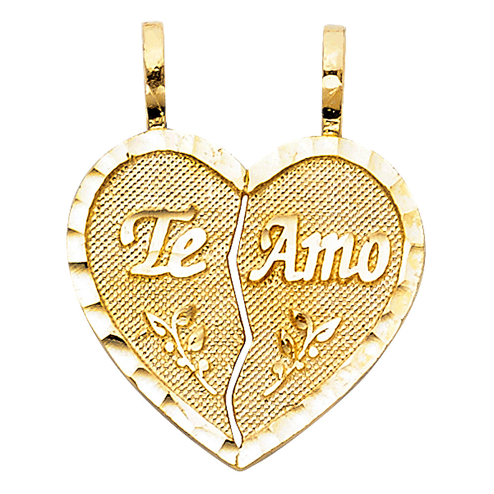 14k Yellow Gold Special Break Apart Heart Te Amo I Love You Pendant Charm