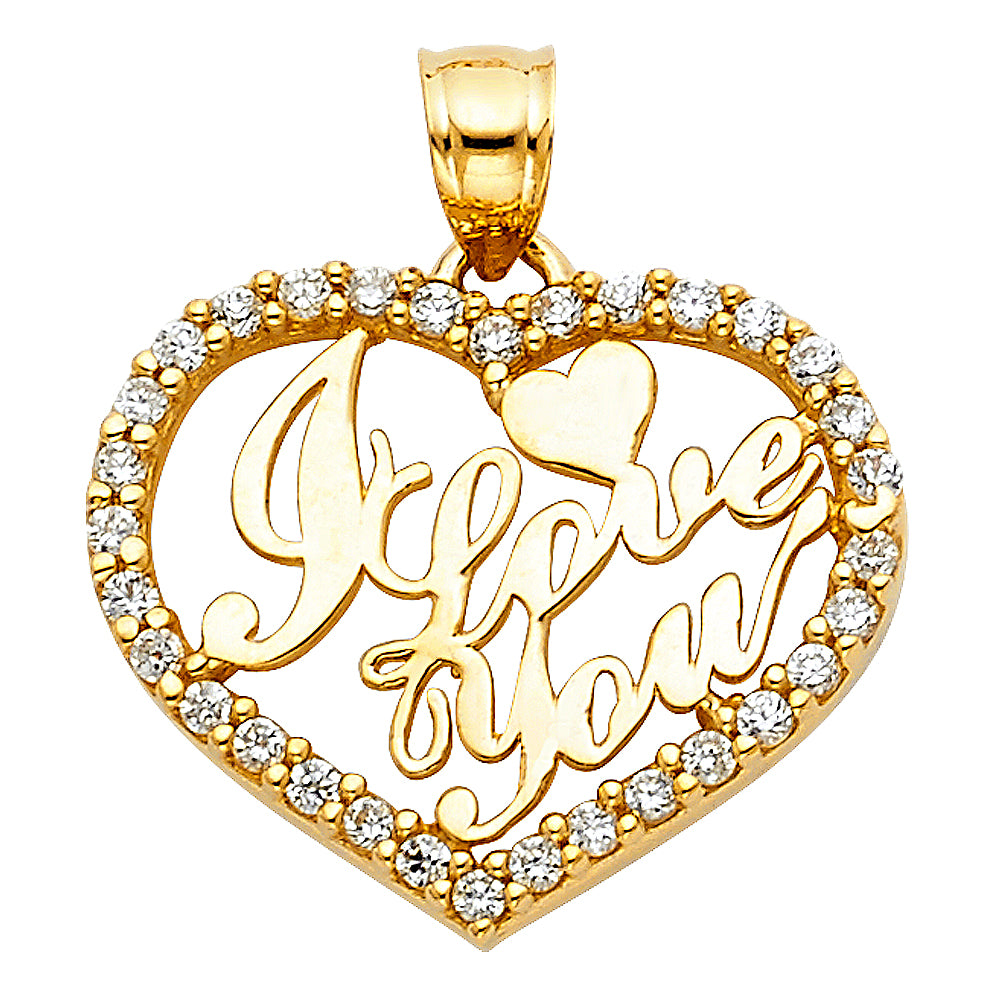 14k Yellow Gold Adorable I Love You Heart Pendant Intimate Dedication Charm