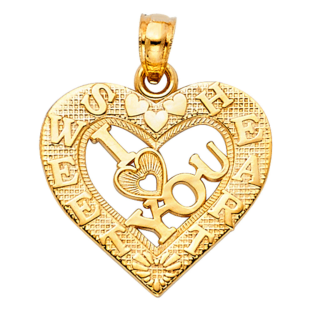 14k Yellow Gold I Love You Sweetheart Heart Pendant Charm