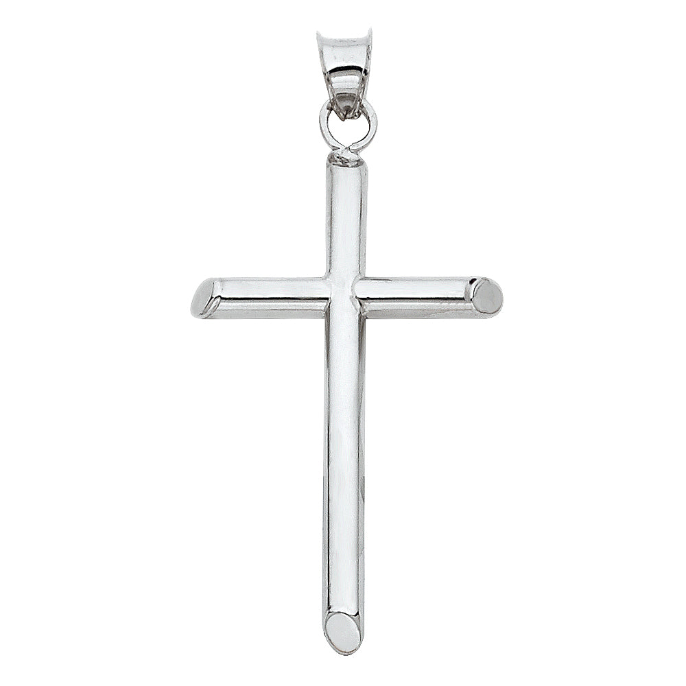 14k White Gold High Polish Cross Pendant Shiny Christian Faith Love Charm