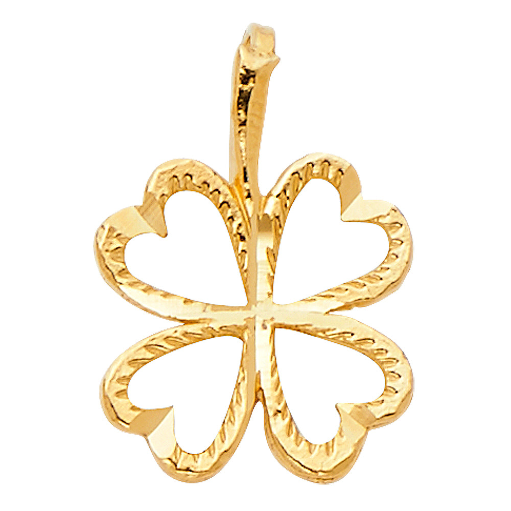 14k Yellow Gold Shamrock Pendant Four Leaf Heart Clover Lucky Irish Charm