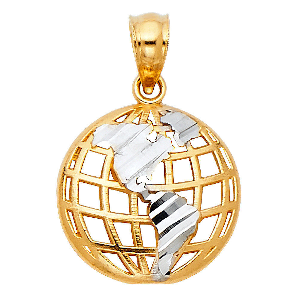 14k Two-Color Gold Globe Pendant World Planet Earth Space Travelers Charm