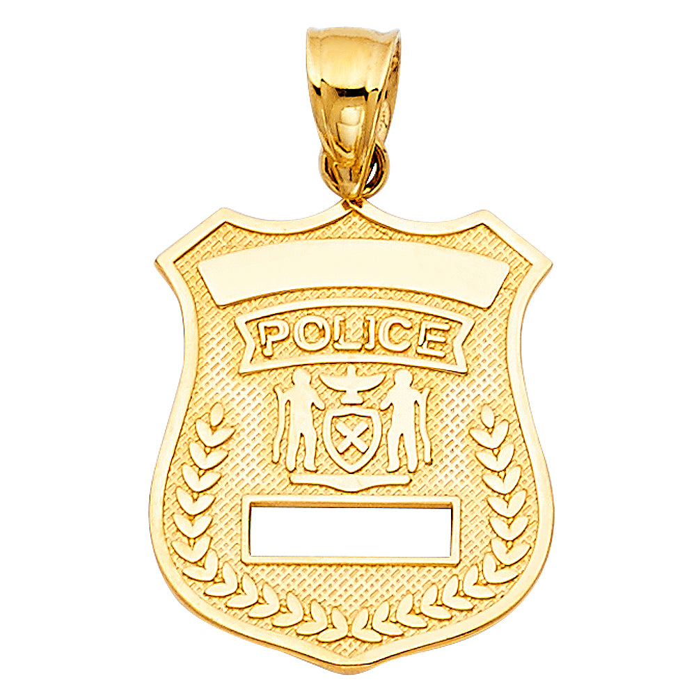 14k Yellow Gold Classic Police Badge Pendant Officer Lieutenant Chief Charm