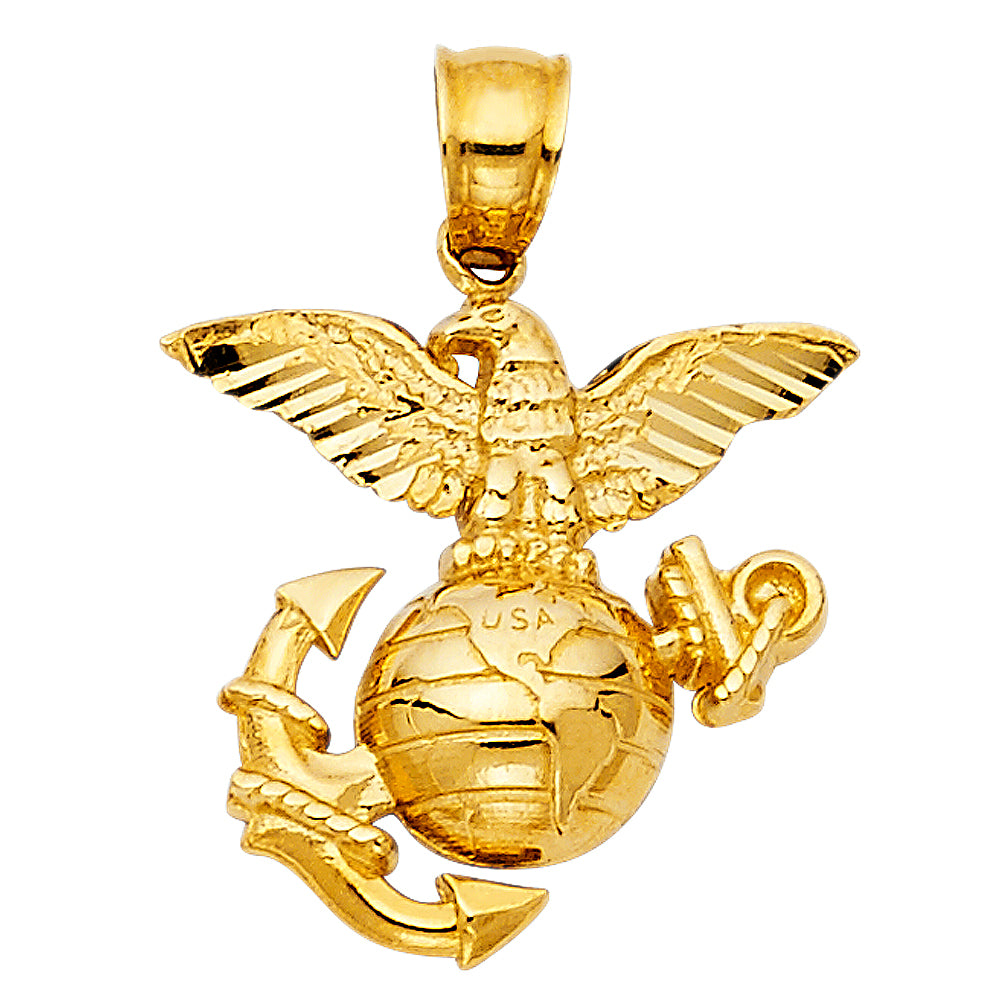14k Yellow Gold United States Pride Pendant Patriotic Eagle Globe Anchor Charm