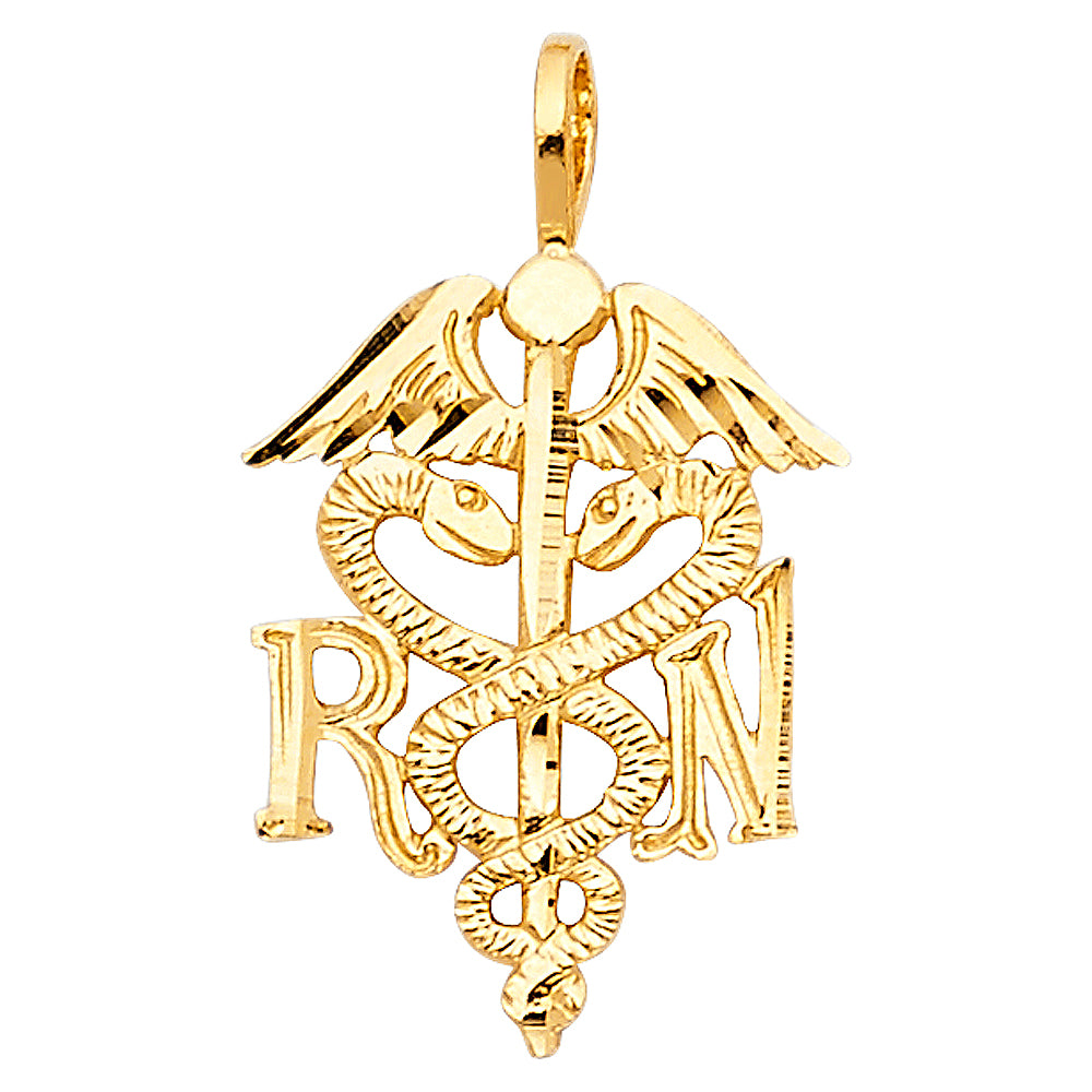 14k Yellow Gold Medical Service Pendant RN Registered Nurse Serpents Charm