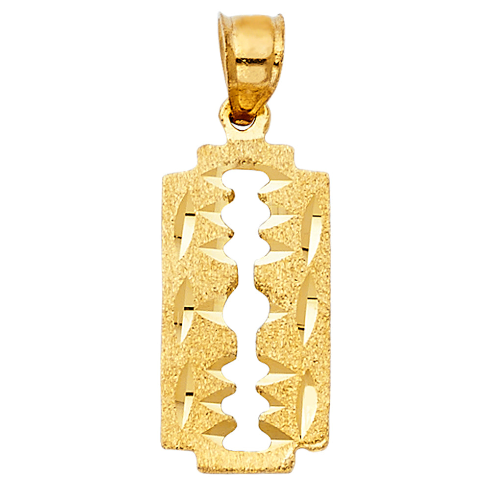 14k Yellow Gold Unique Keyhole Pendant Cutout Modern Diamond-Cut Charm