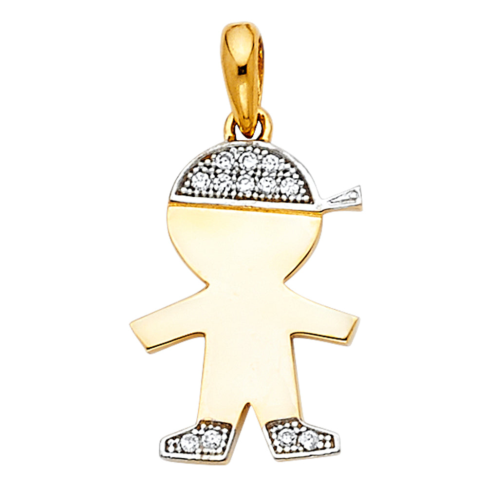 14k Yellow Gold Clear CZ Boy Pendant High Polished Fashion Charm