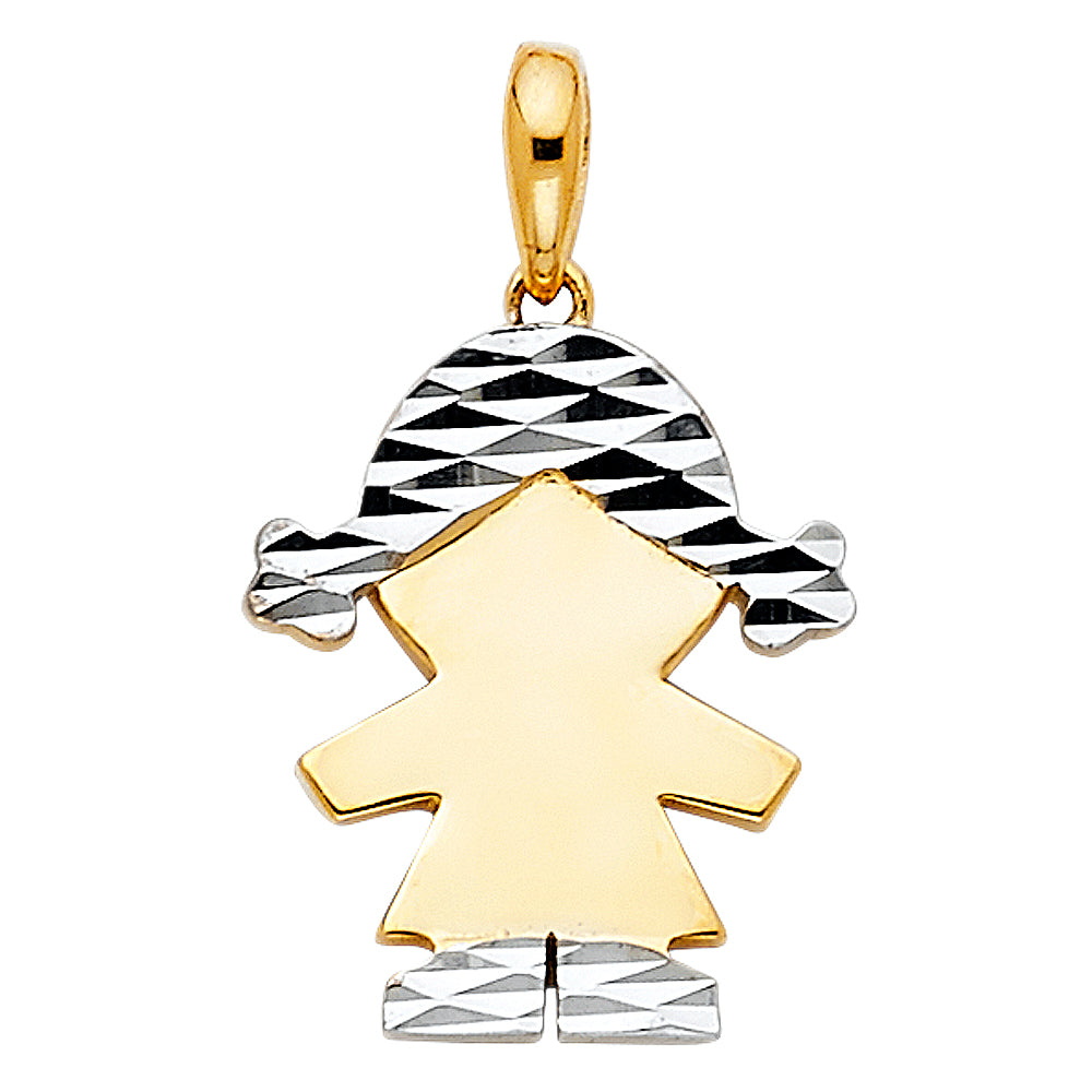 14k Two-Color Gold Diamond-Cut Girl Pendant High Polished Fashion Charm