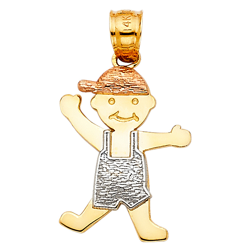 14k Tri-Color Gold Cute Boy Detailed Pendant Detailed Happy Face Charm