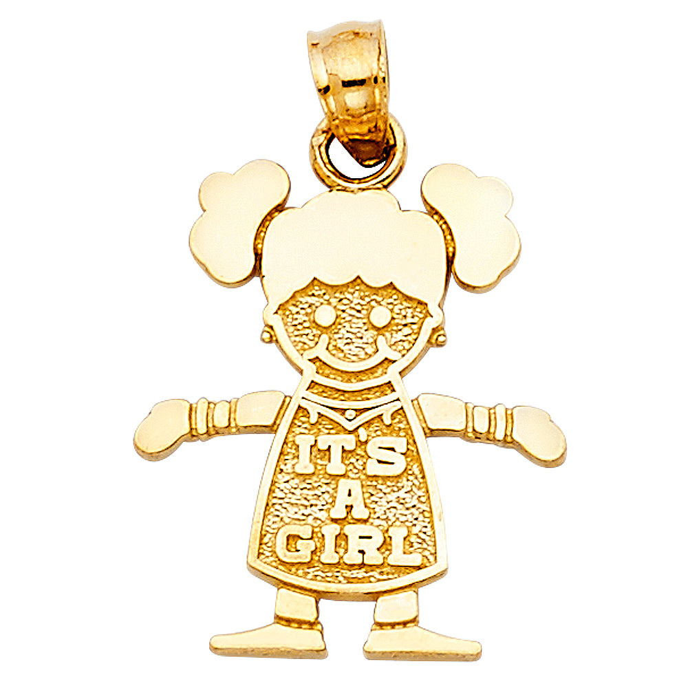 14k Yellow Gold It's A Girl Gift Pendant Cute Mommy High Polished Charm