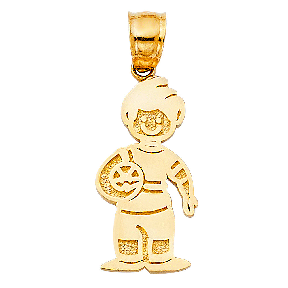 14k Yellow Gold Boy w/ Football Pendant Soccer Ball Player Athlete Charm
