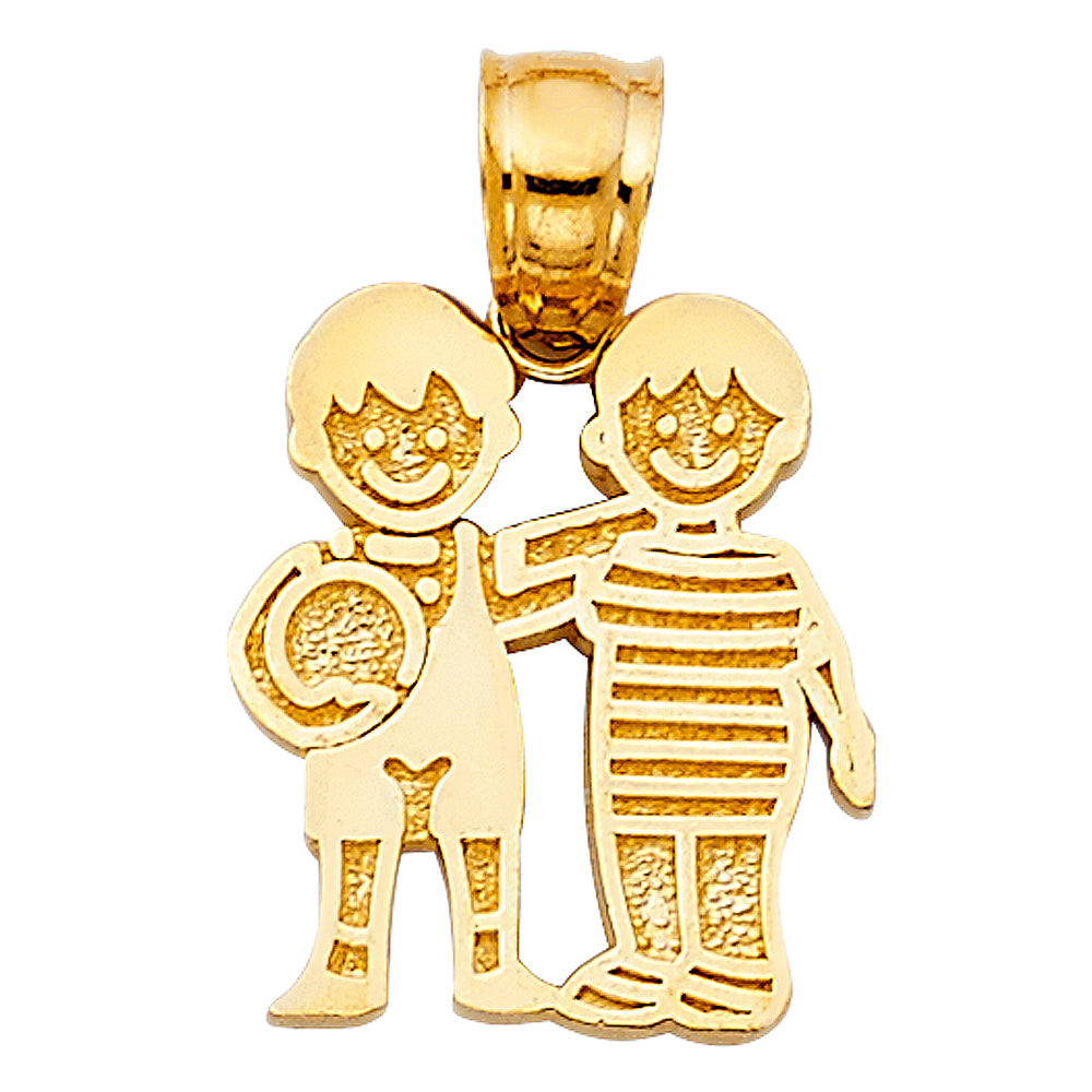14k Yellow Gold Friendship Boys Pendant Best Friends Brothers Siblings BFF Charm