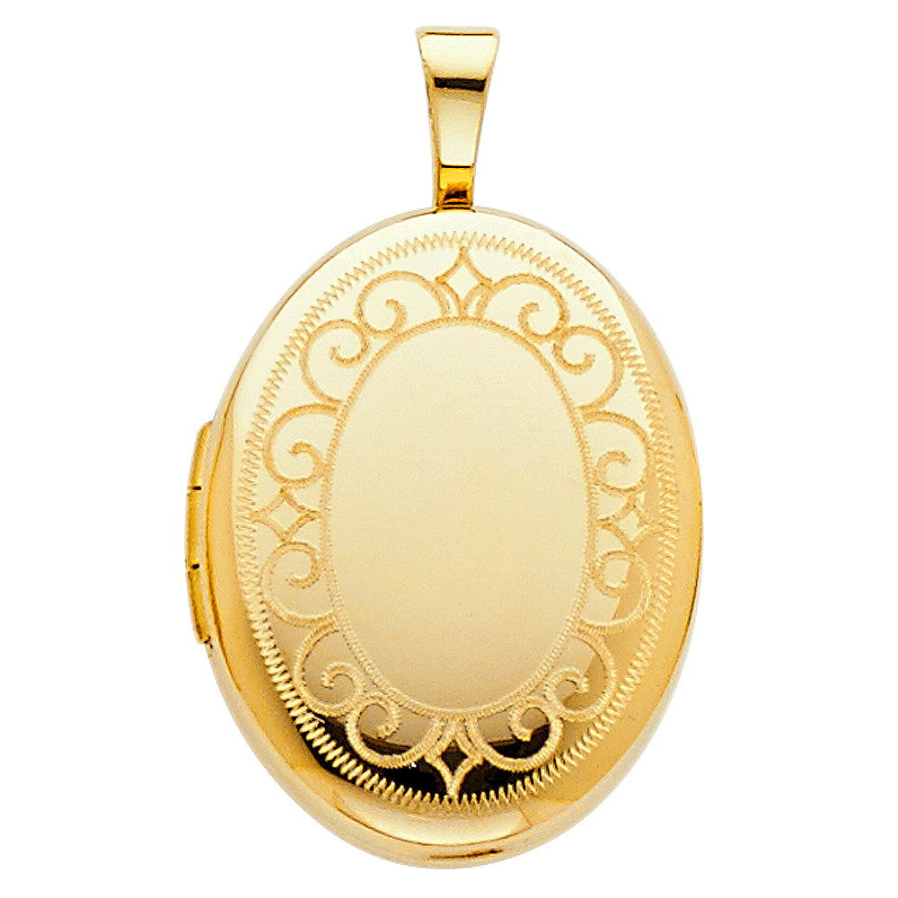 14k Yellow Gold Elegant Design Charming Oval Locket Pendant Lovely