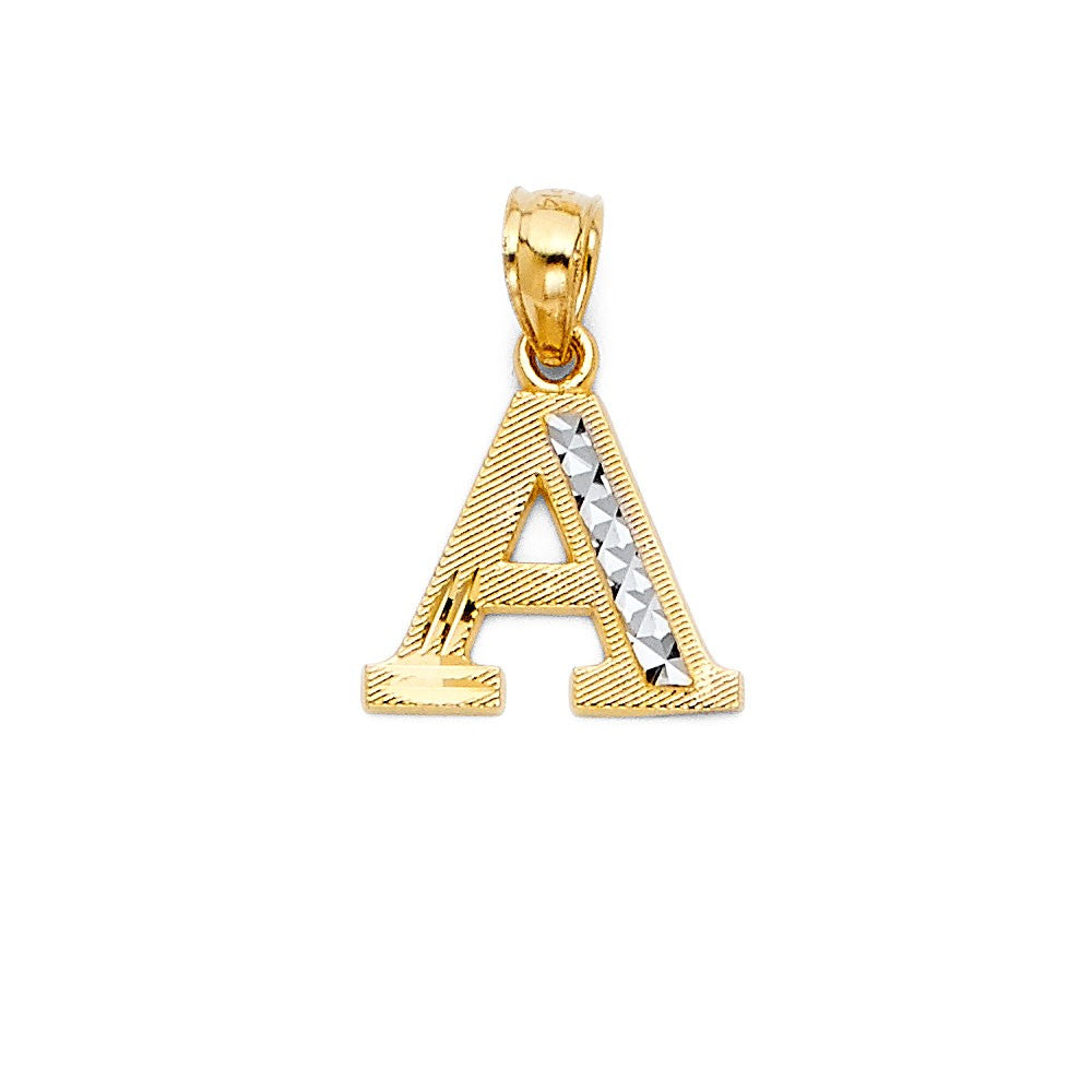 14k Yellow & White Gold Initial "A" Pendant Diamond-Cut Script Letter A Charm